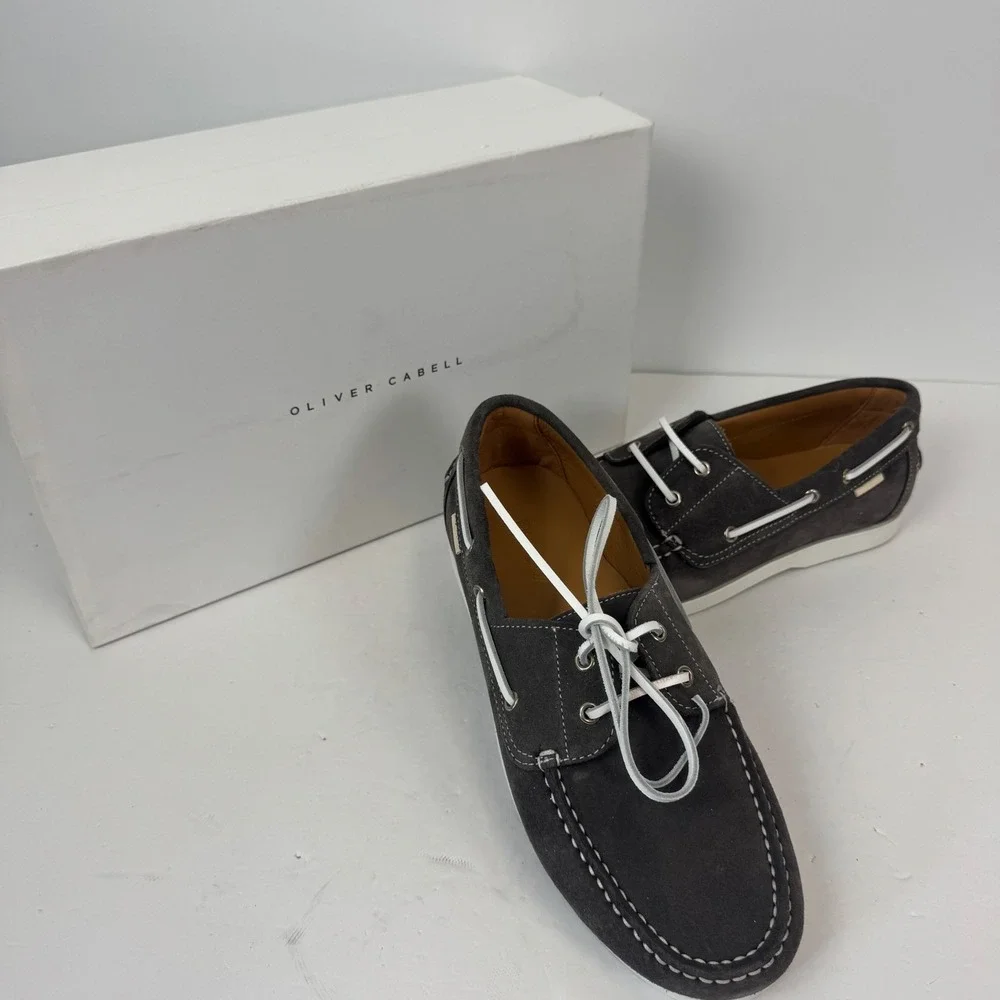 Oliver Cabell Mens Boat Shoe Slate Suede Grey Deck Shoes Size 40 US 7 NEW